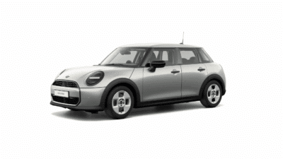 grauer 5-türiger MINI Cooper auf weisem Hintergrund